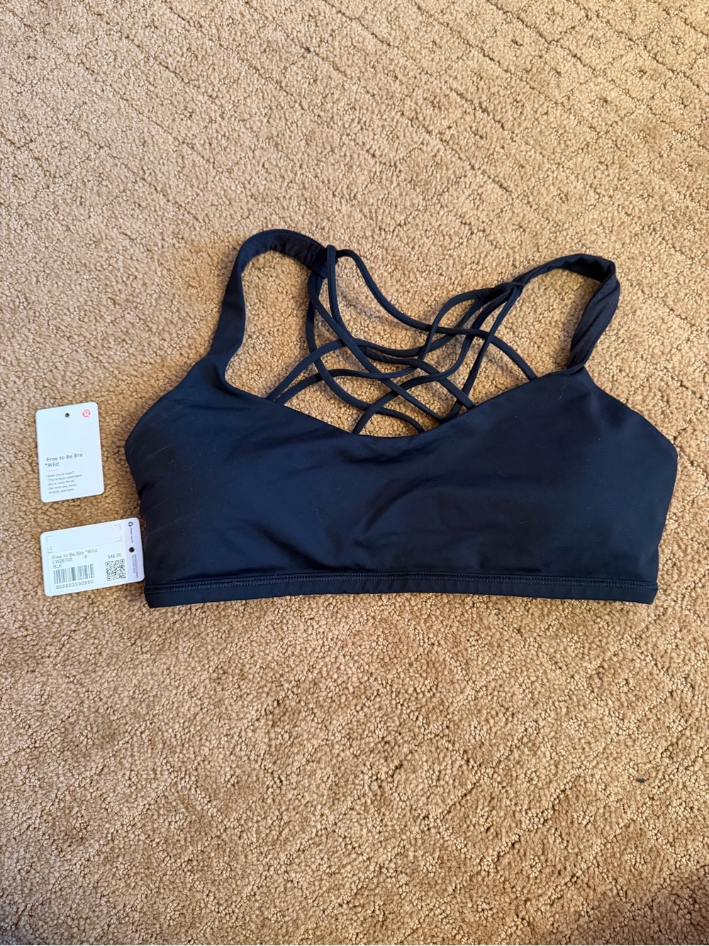 Lululemon black free to be wild bra used with tags size 8